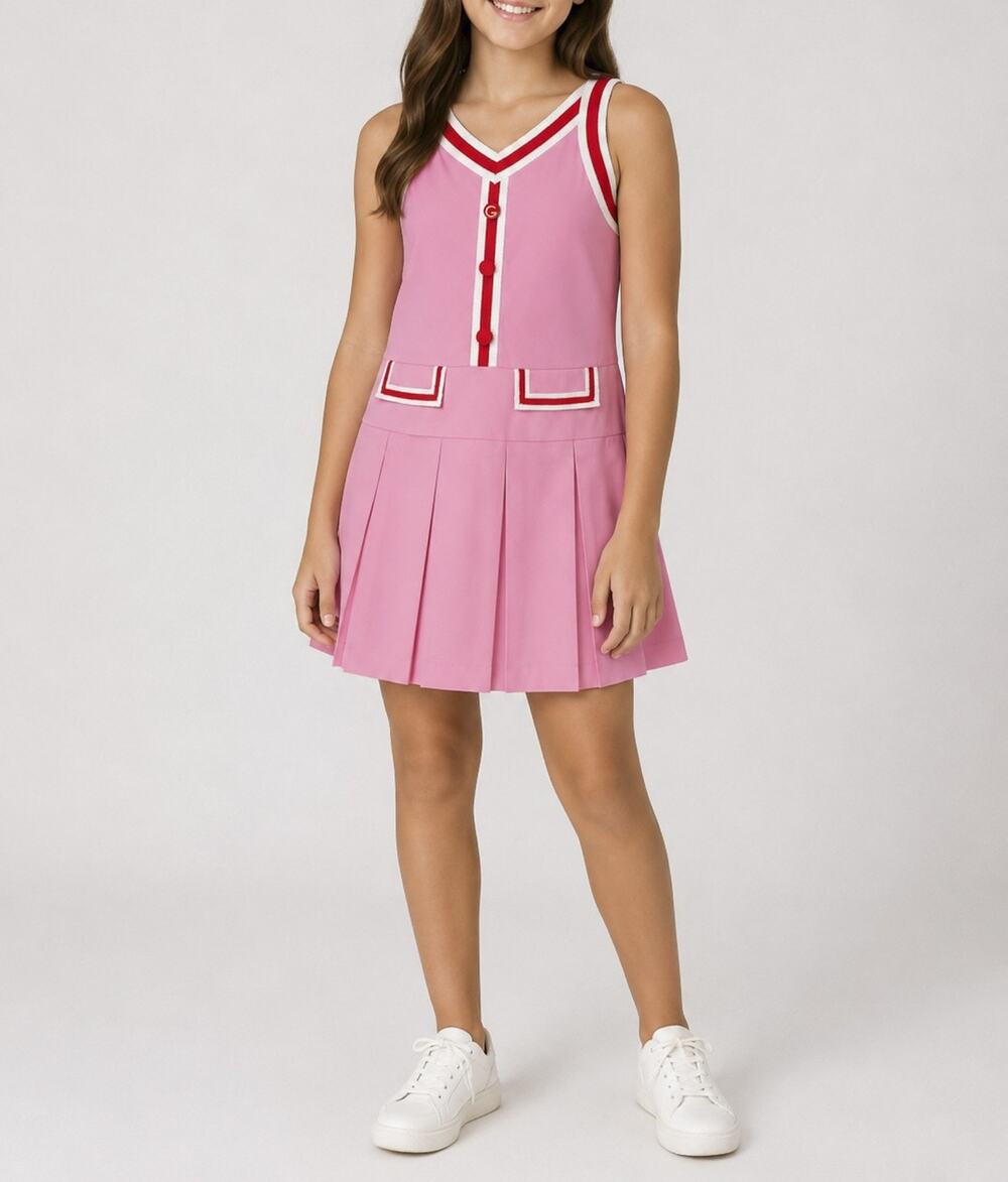 Gucci Girls Pink Pleated Cotton Poplin Dress Sleeveless Size 12Y Italy